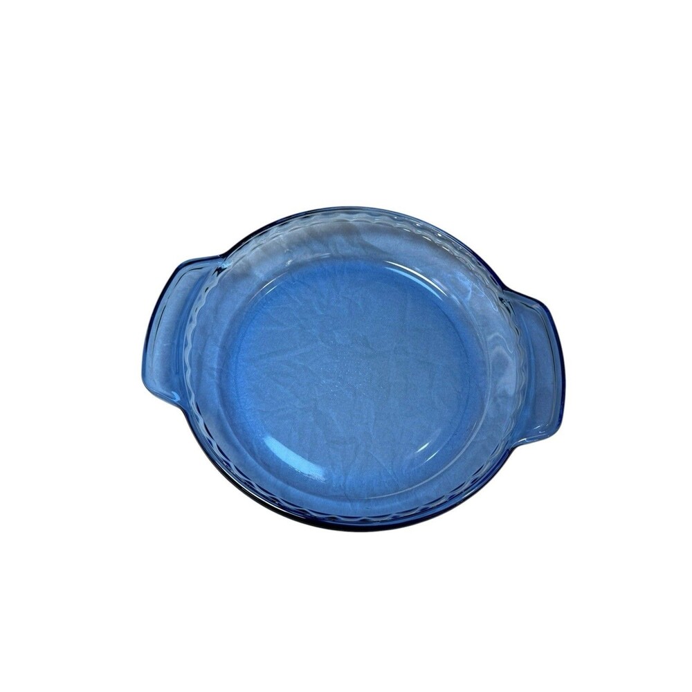 Anchor Hocking Ovenware Deep Pie Plate Fluted Cobalt Blue Glass 9" w/ Handles